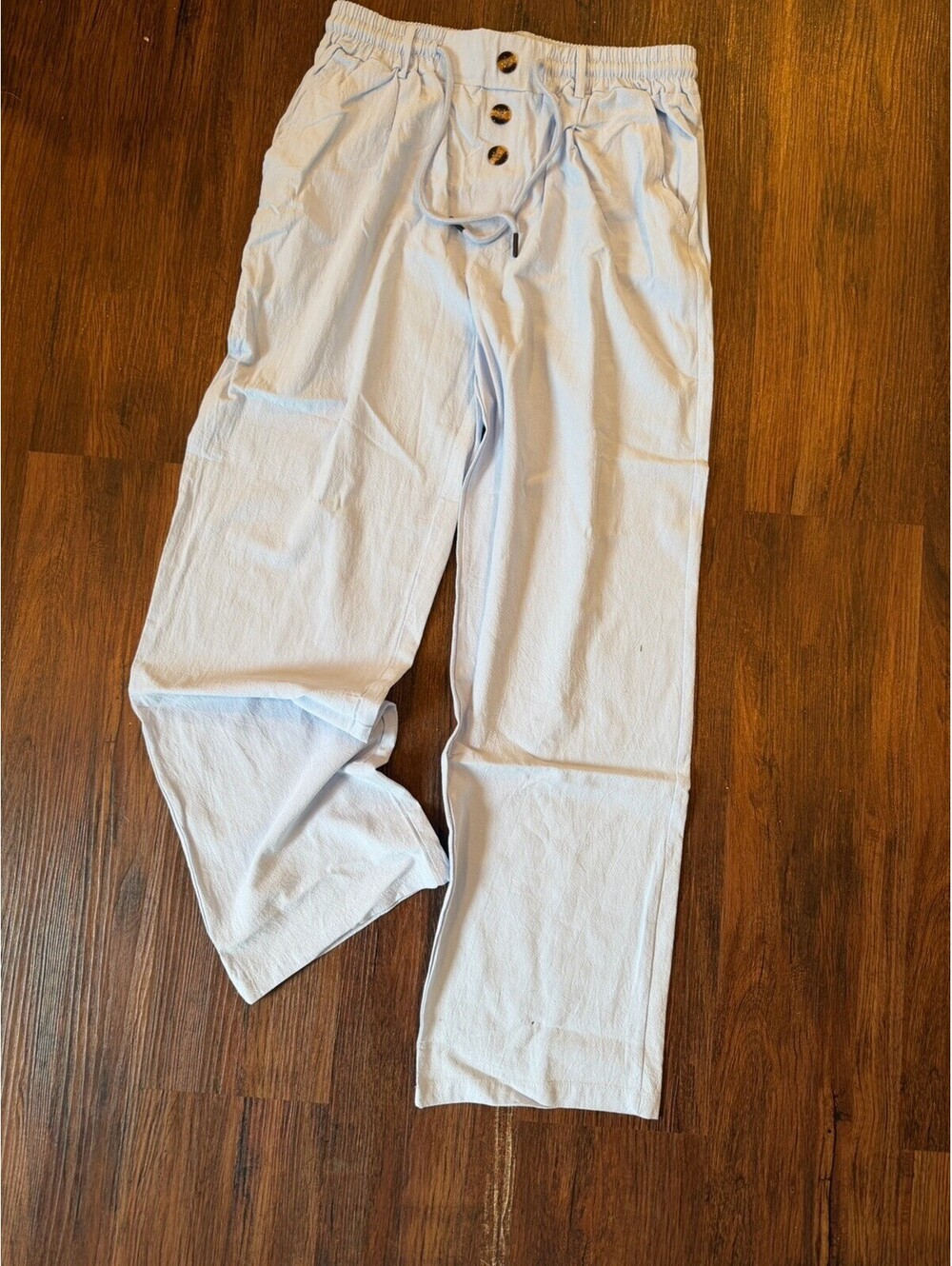 Women’s Linen Blend Pants Size L Light Blue Elastic Waist Drawstring NEW